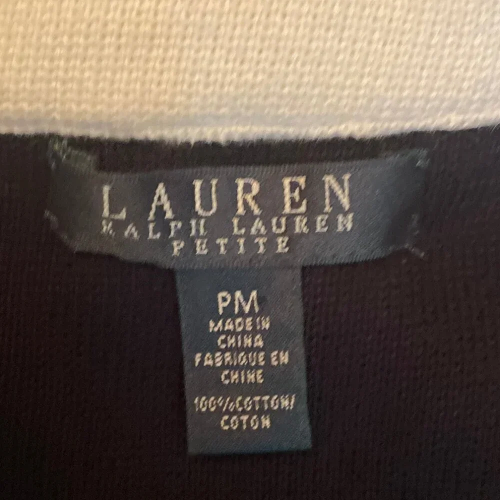 Lauren Ralph Lauren Black & White Sweater Jacket Off Set Zipper Detail Size MP - Picture 6 of 10